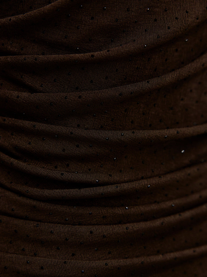 グリッターストーンドレープデザインロングドレス