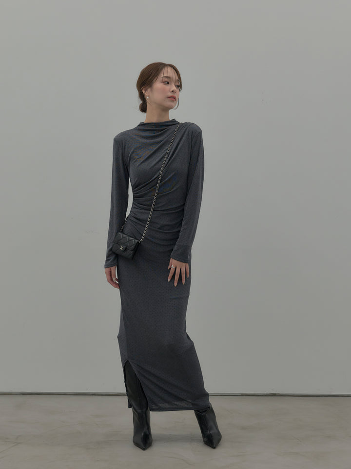 グリッターストーンドレープデザインロングドレス