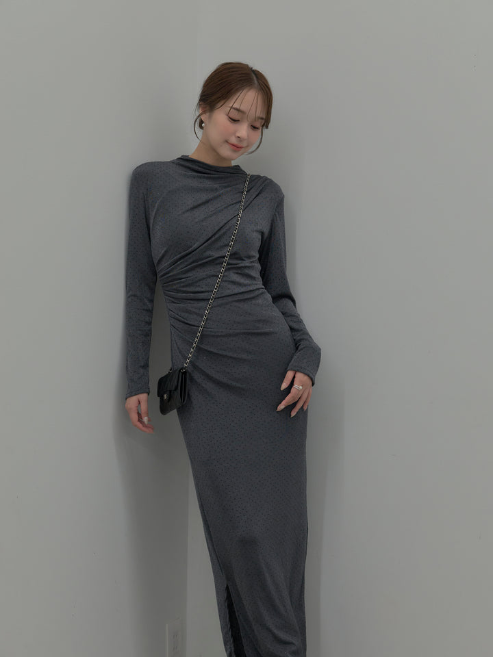 グリッターストーンドレープデザインロングドレス