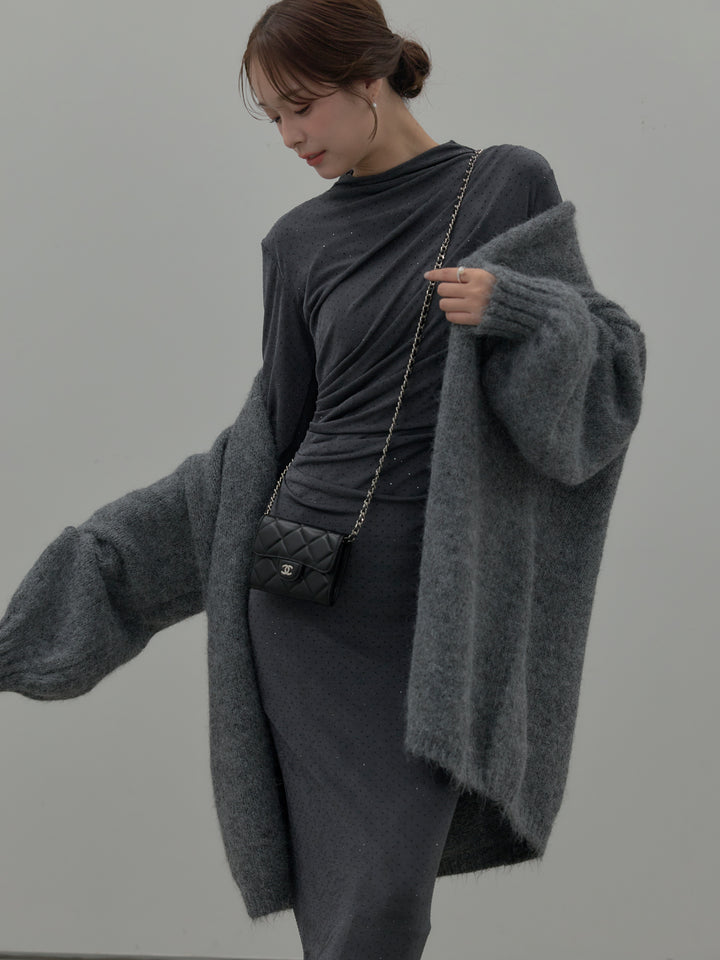 グリッターストーンドレープデザインロングドレス