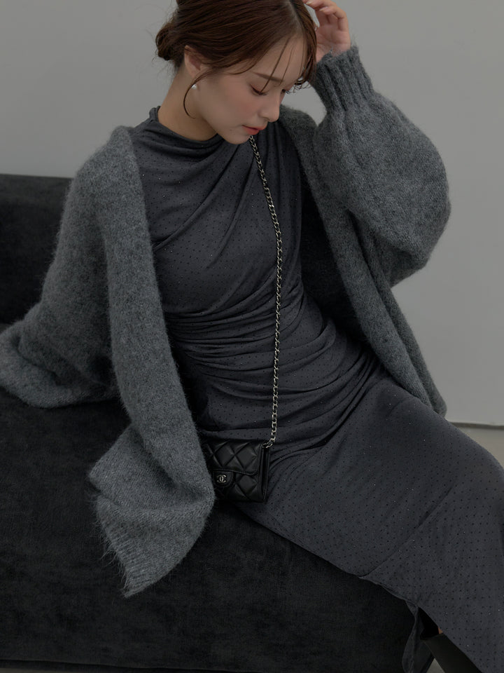 グリッターストーンドレープデザインロングドレス