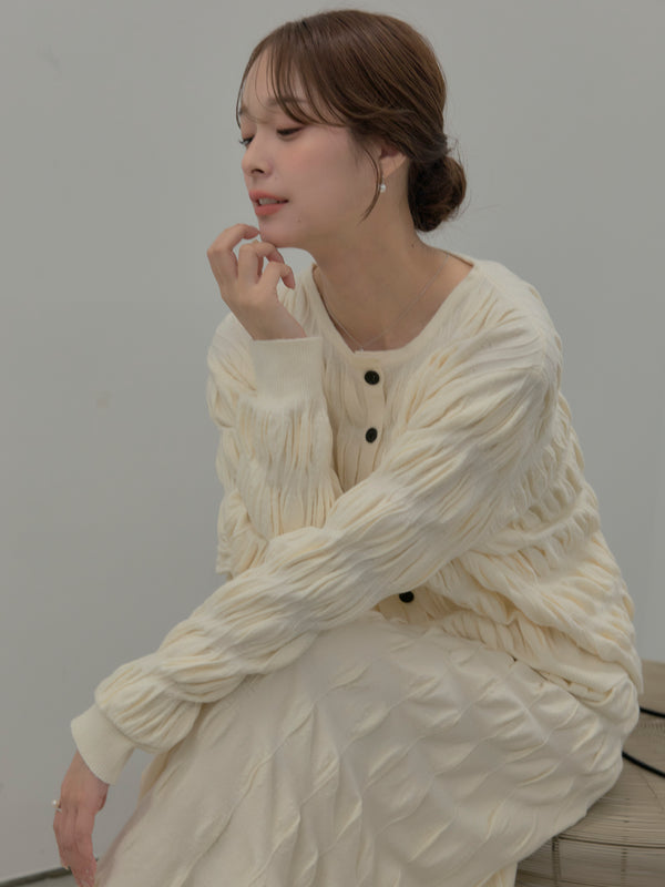 【Luxe series】スカルプチュアルニットカーディガン&スカルプチュアルニットスカートSET UP