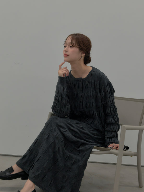 【Luxe series】スカルプチュアルニットカーディガン&スカルプチュアルニットスカートSET UP