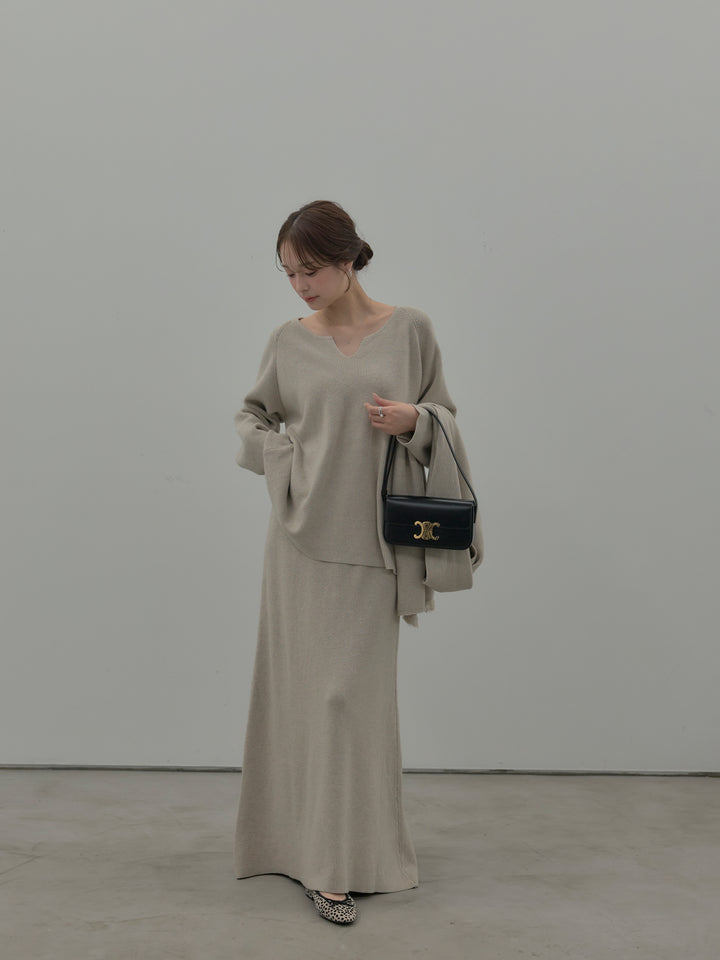 ミルキータッチキーネックニットSET UP(ストール付き)