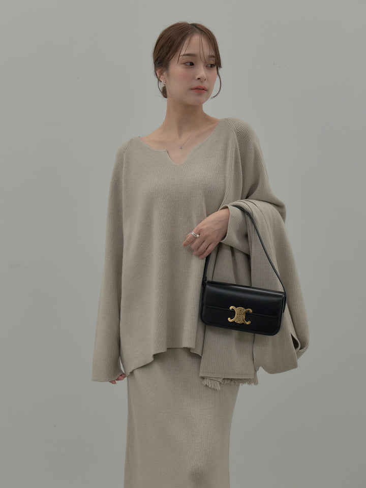 ミルキータッチキーネックニットSET UP(ストール付き)