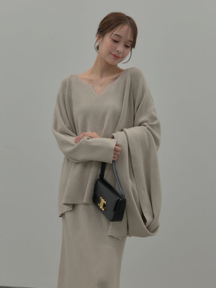 ミルキータッチキーネックニットSET UP(ストール付き)