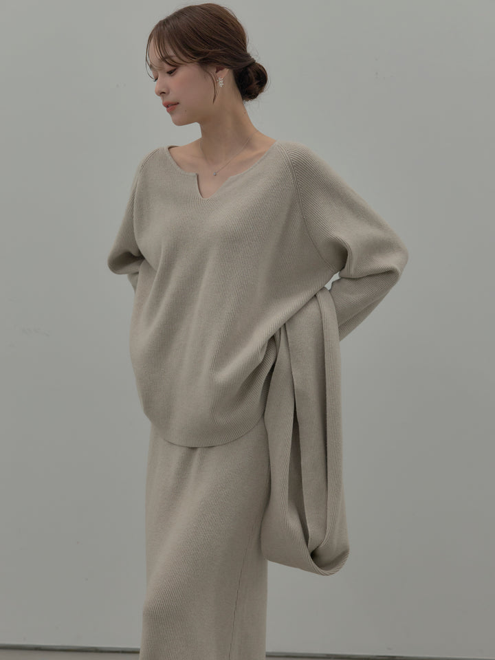 ミルキータッチキーネックニットSET UP(ストール付き)
