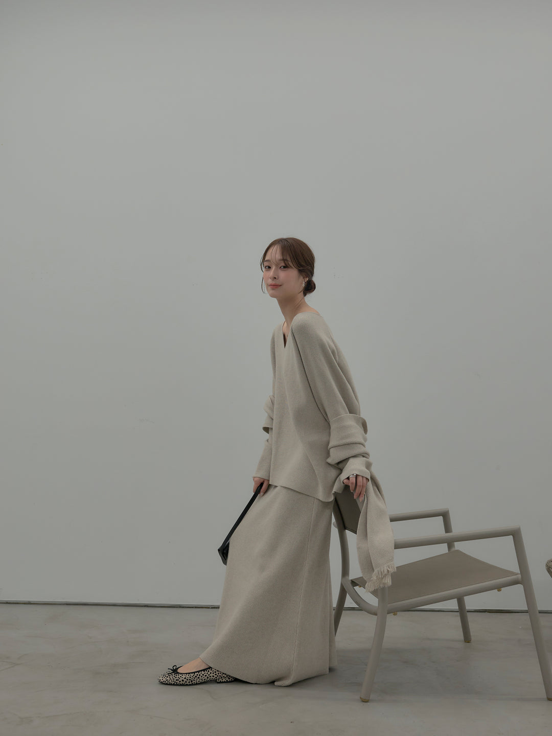 ミルキータッチキーネックニットSET UP(ストール付き)