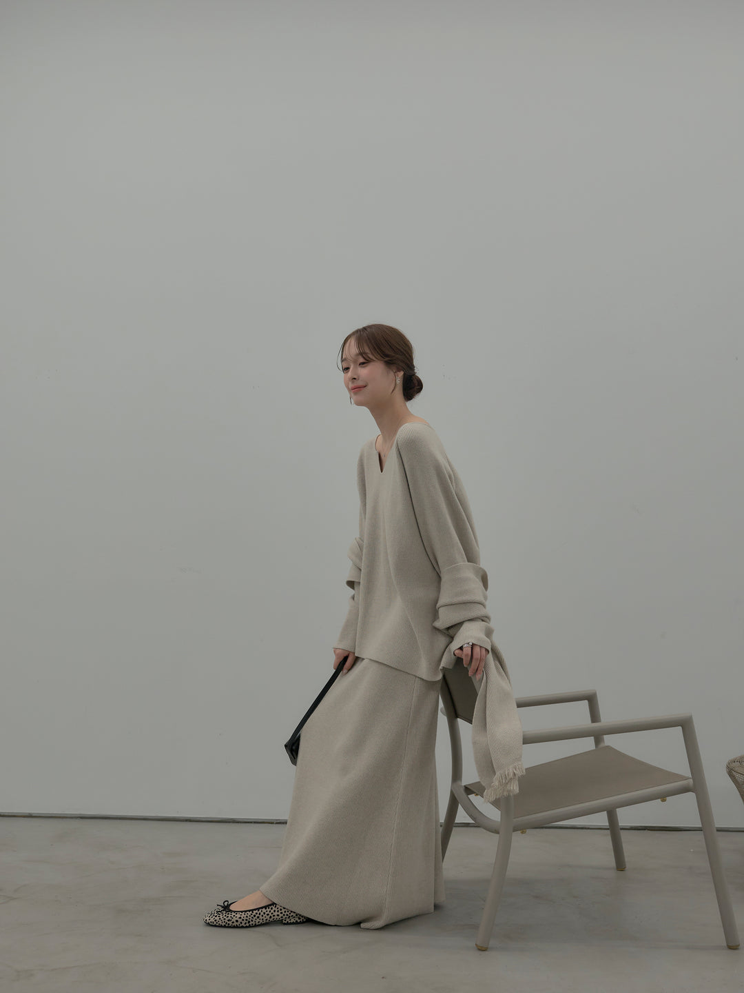 ミルキータッチキーネックニットSET UP(ストール付き)