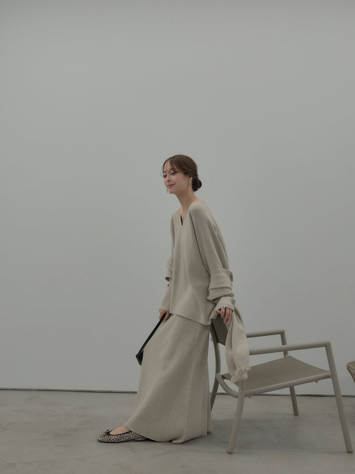 ミルキータッチキーネックニットSET UP(ストール付き)