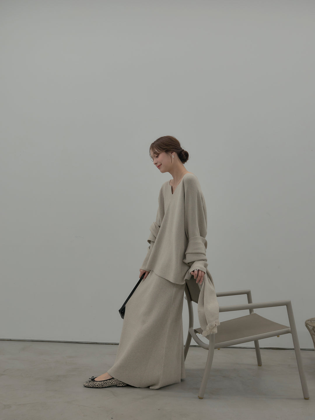 ミルキータッチキーネックニットSET UP(ストール付き)