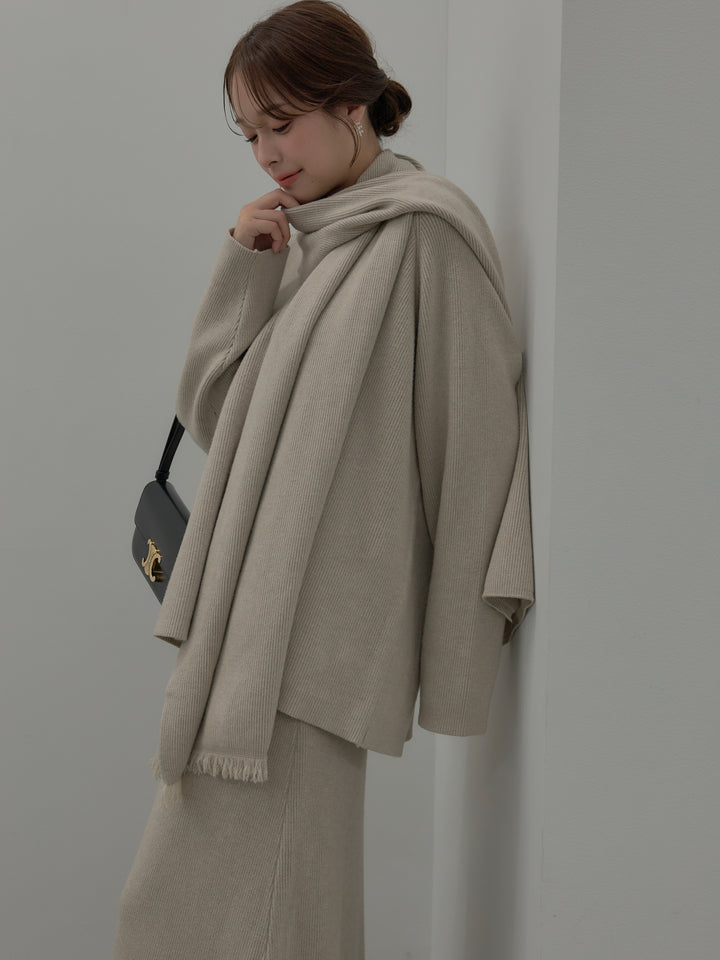 ミルキータッチキーネックニットSET UP(ストール付き)