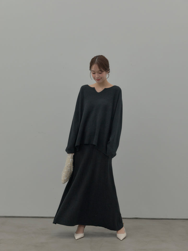 ミルキータッチキーネックニットSET UP(ストール付き)