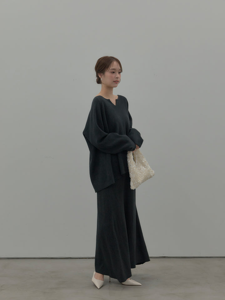 ミルキータッチキーネックニットSET UP(ストール付き)