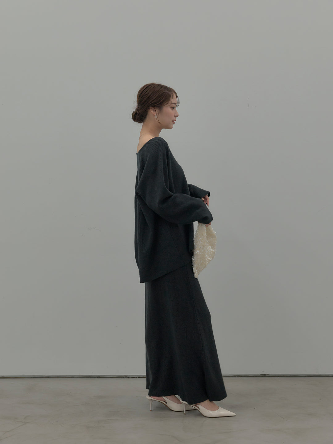 ミルキータッチキーネックニットSET UP(ストール付き)