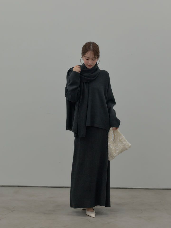 ミルキータッチキーネックニットSET UP(ストール付き)