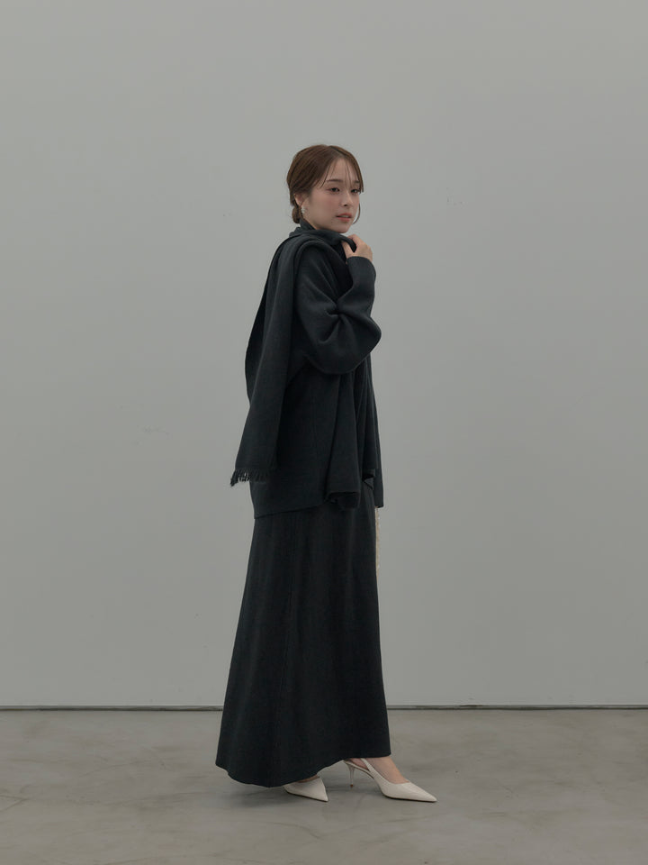 ミルキータッチキーネックニットSET UP(ストール付き)