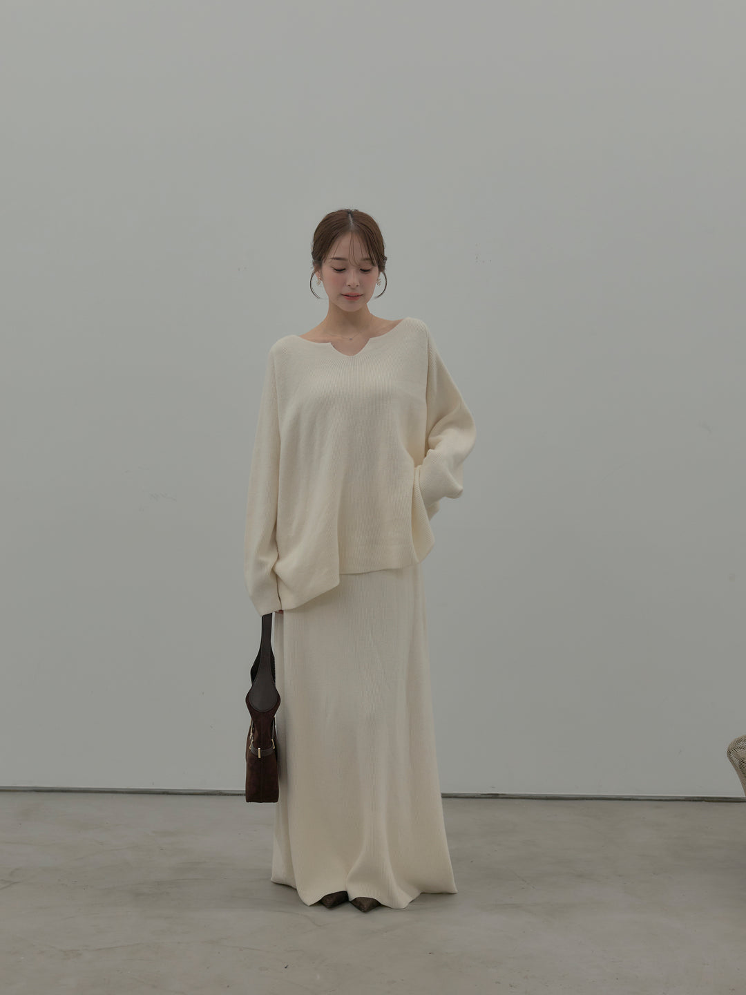 ミルキータッチキーネックニットSET UP(ストール付き)