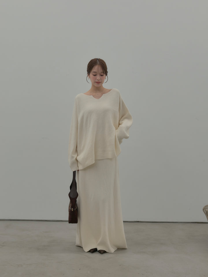 ミルキータッチキーネックニットSET UP(ストール付き)