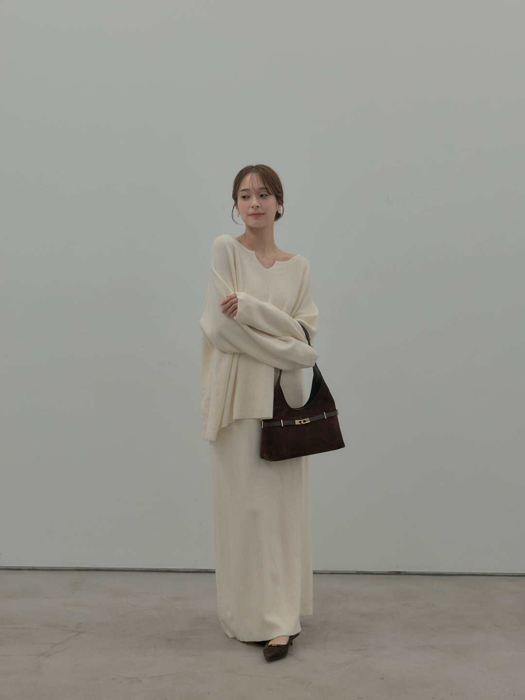 ミルキータッチキーネックニットSET UP(ストール付き)