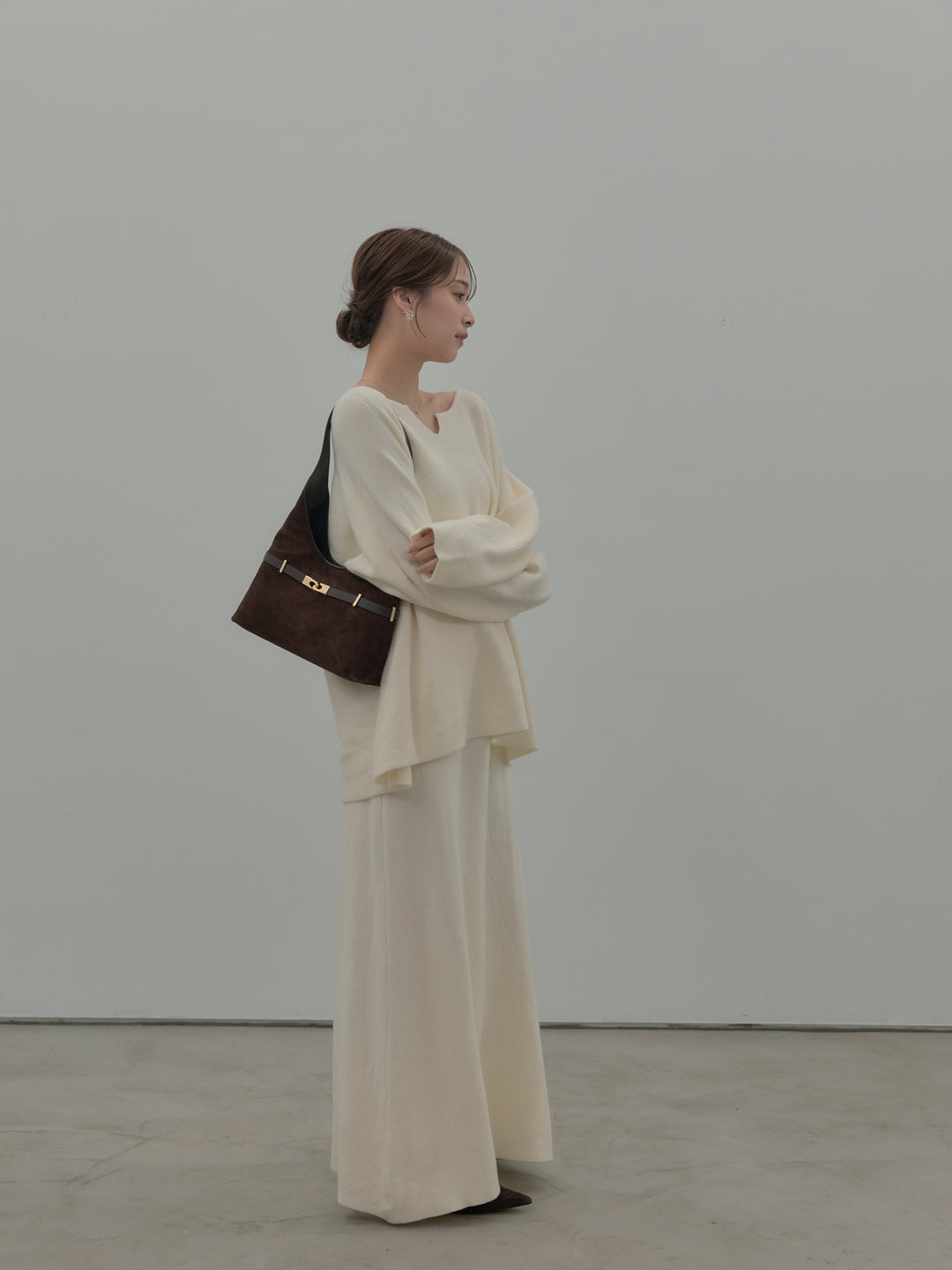 ミルキータッチキーネックニットSET UP(ストール付き)