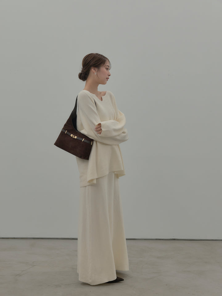 ミルキータッチキーネックニットSET UP(ストール付き)