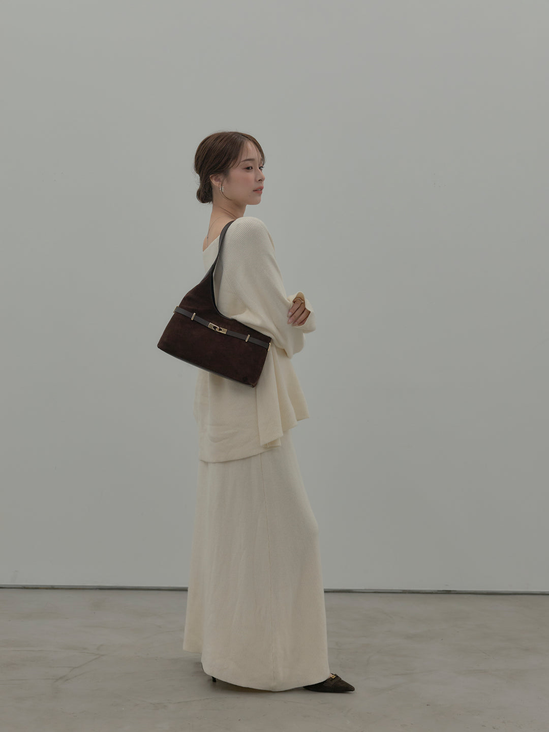 ミルキータッチキーネックニットSET UP(ストール付き)