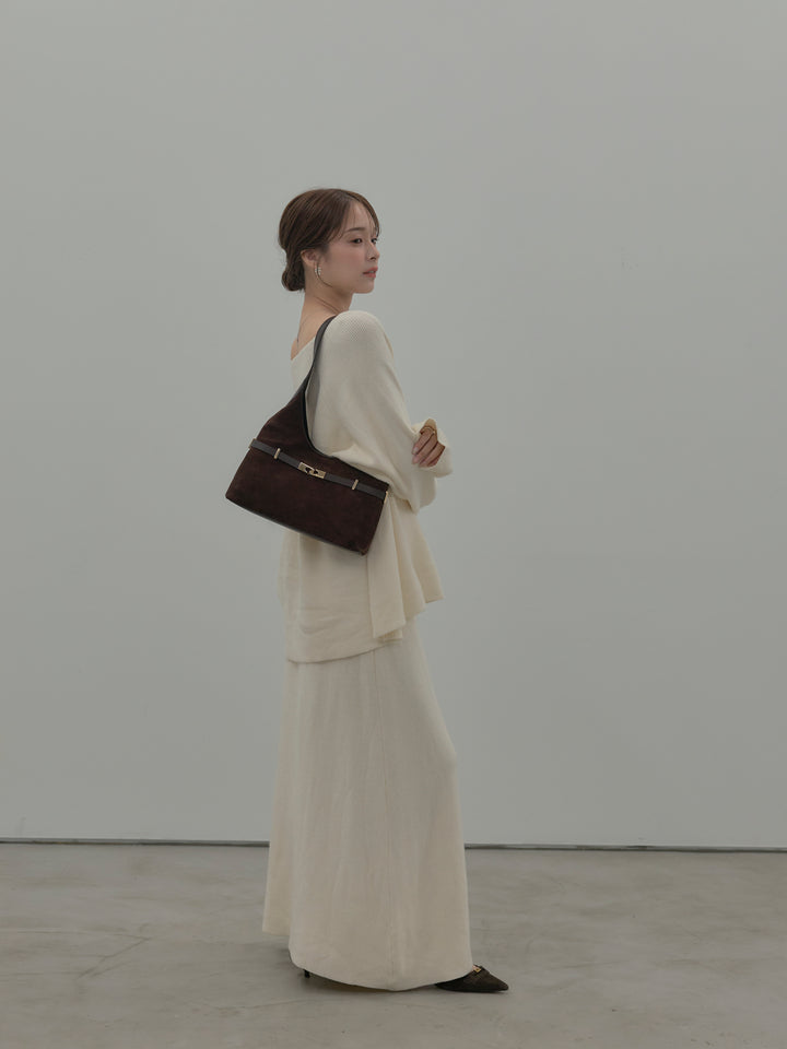 ミルキータッチキーネックニットSET UP(ストール付き)