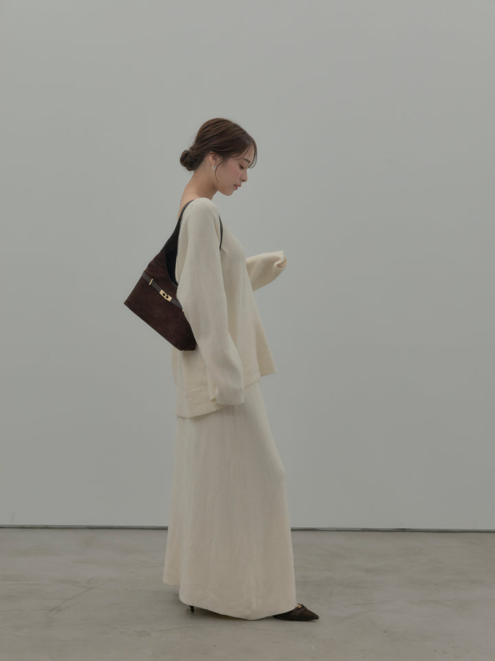 ミルキータッチキーネックニットSET UP(ストール付き)