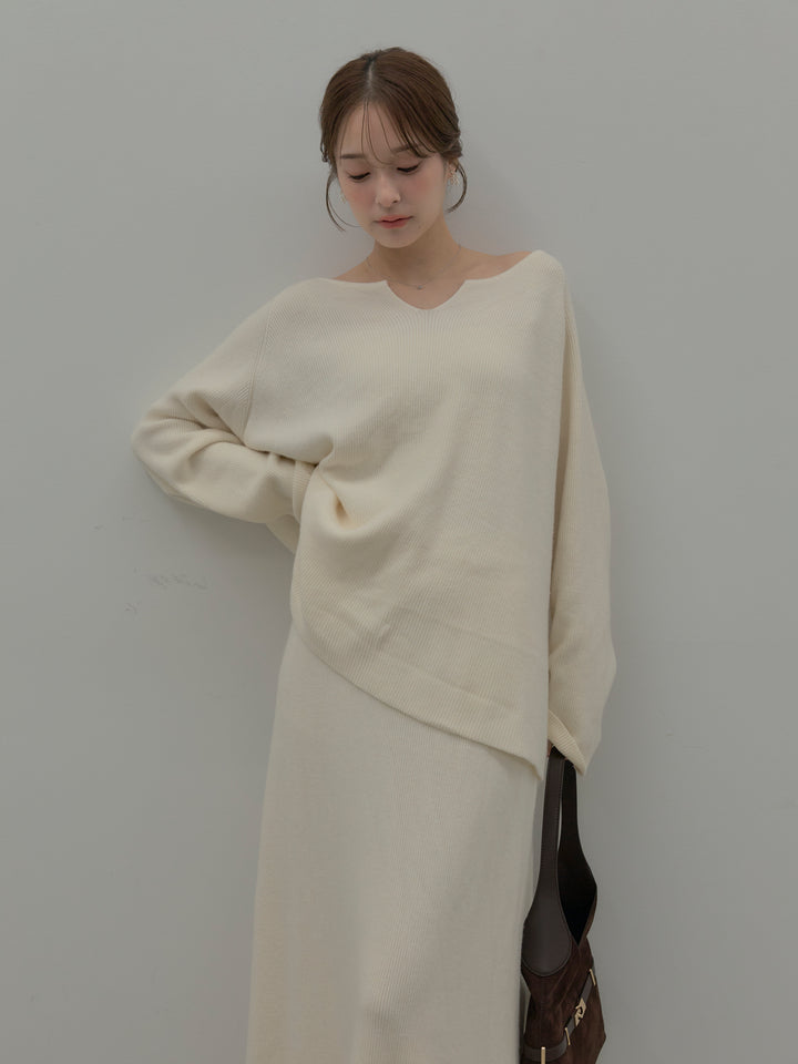 ミルキータッチキーネックニットSET UP(ストール付き)