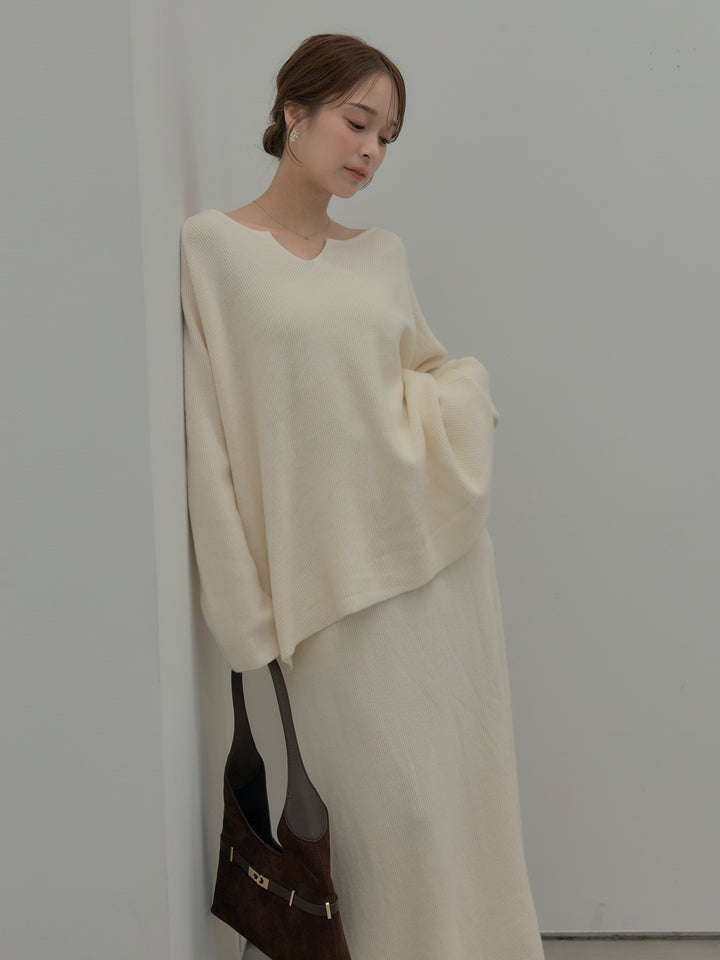 ミルキータッチキーネックニットSET UP(ストール付き)