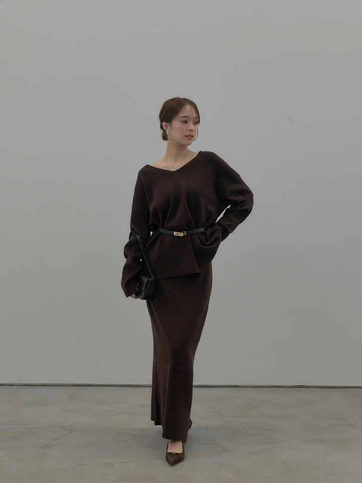 VネックニットSET UP (ベルト付き)