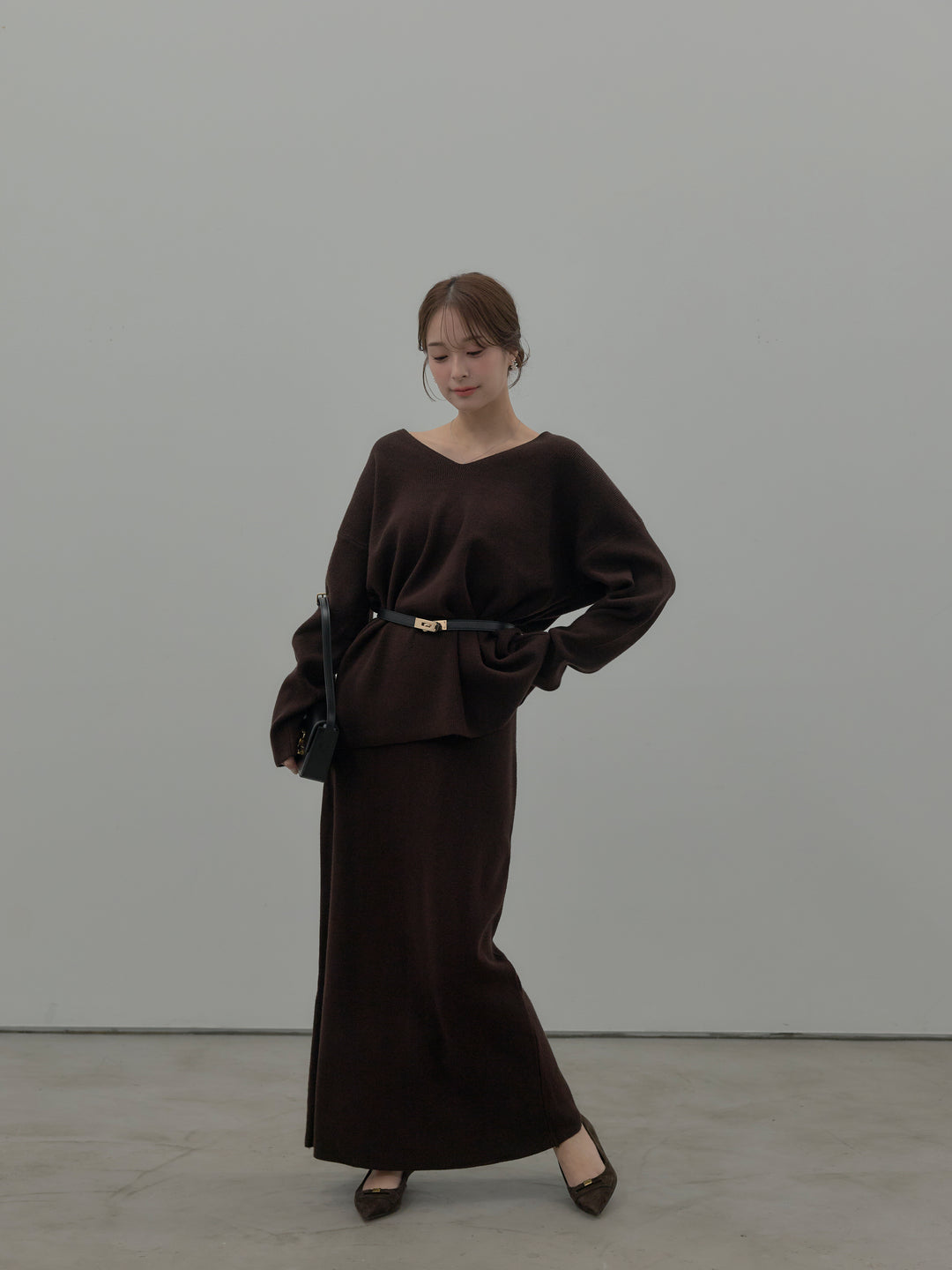 VネックニットSET UP (ベルト付き)