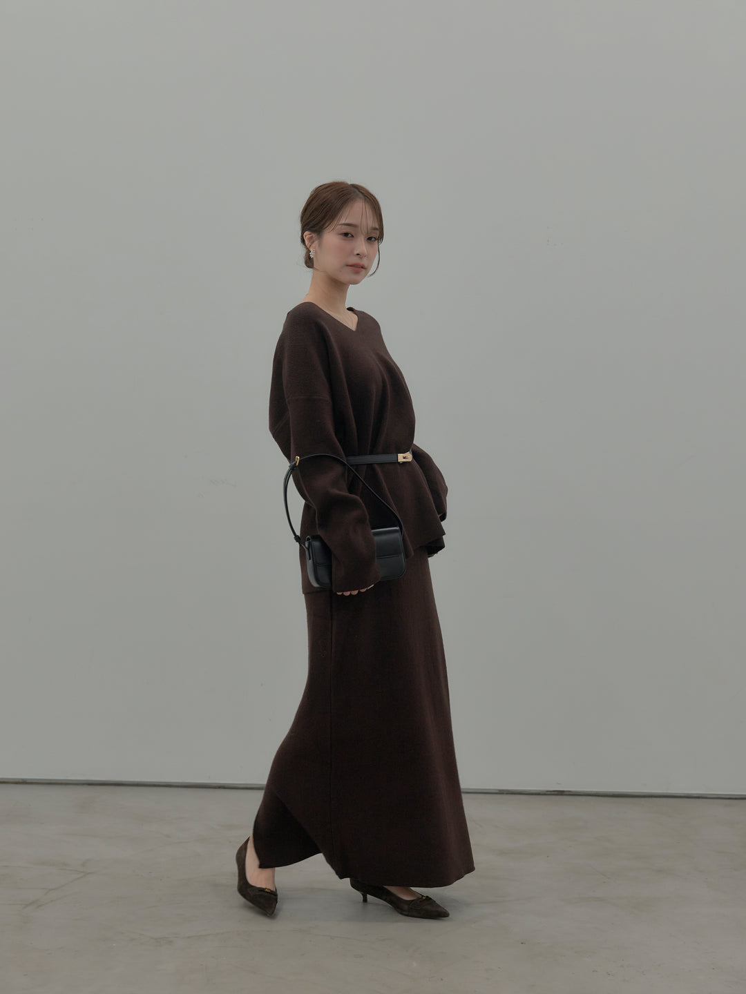 VネックニットSET UP (ベルト付き)