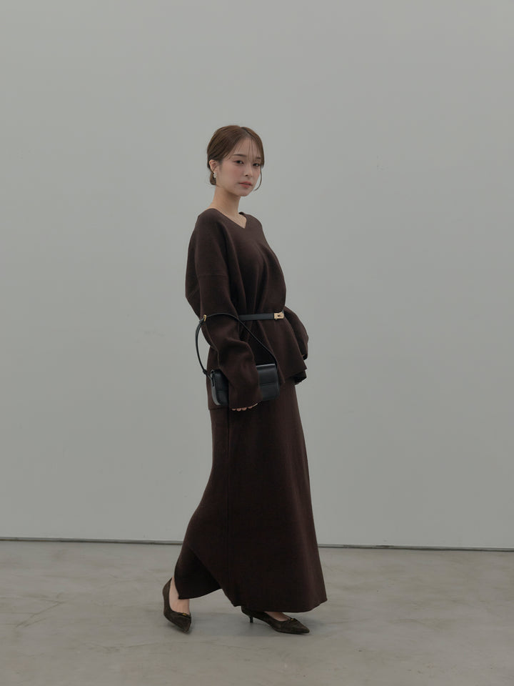 VネックニットSET UP (ベルト付き)