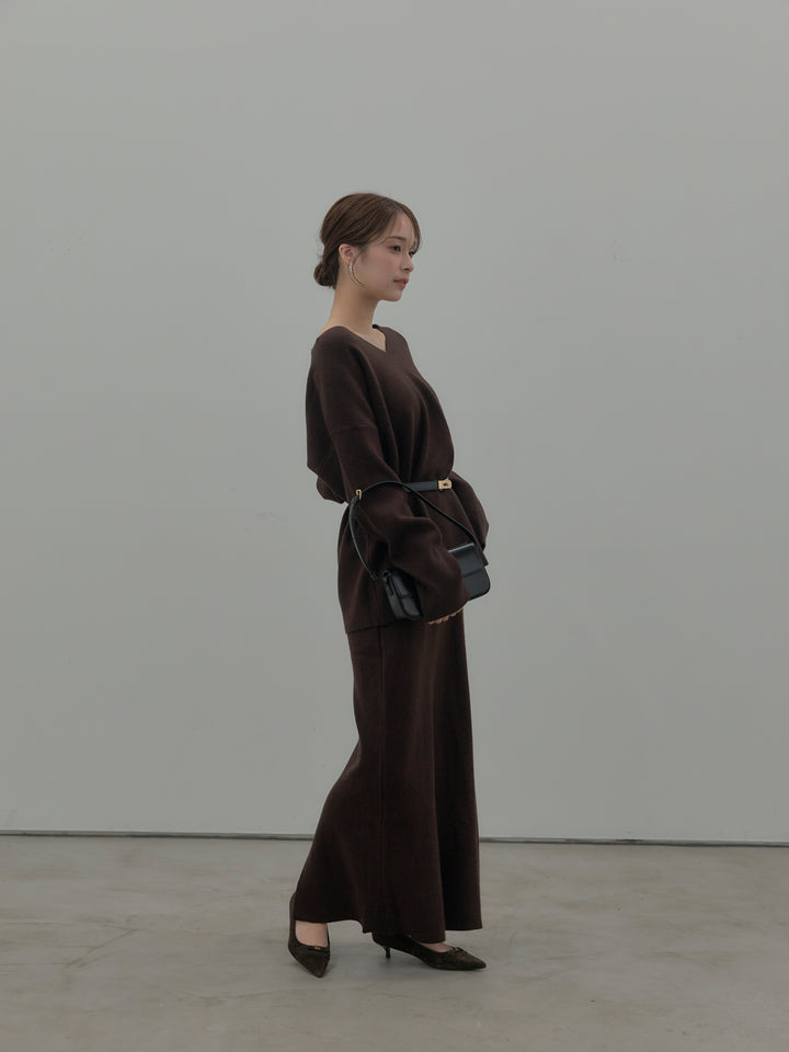 VネックニットSET UP (ベルト付き)