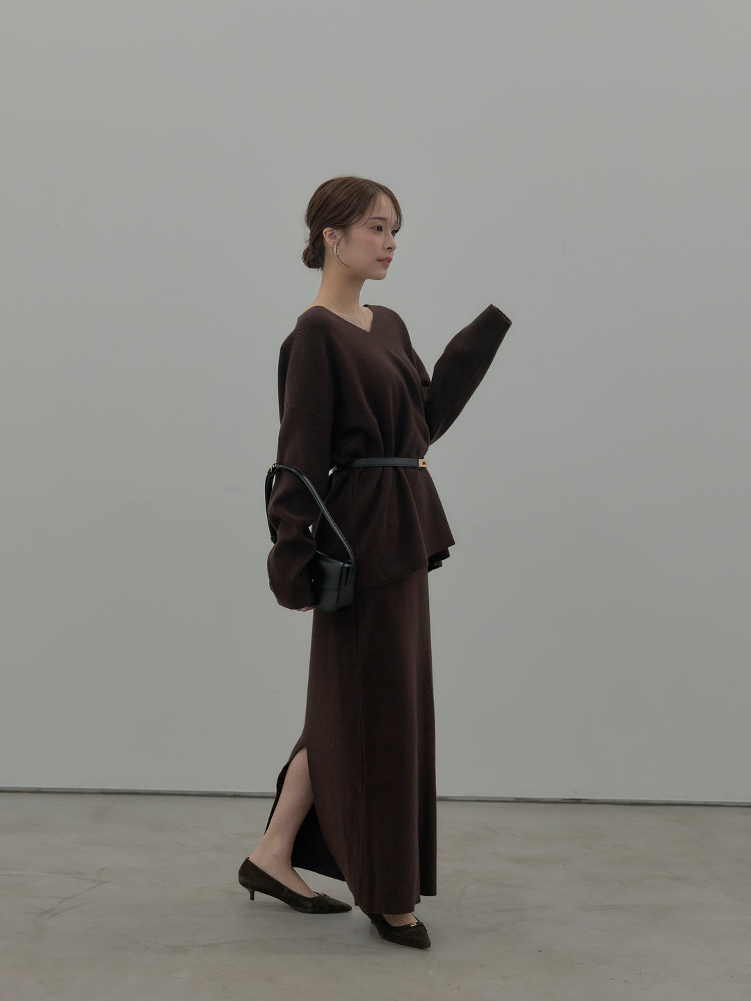 VネックニットSET UP (ベルト付き)