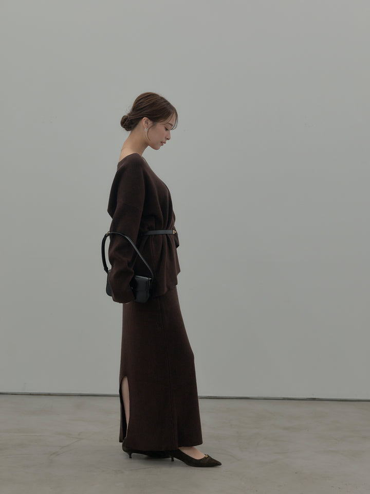 VネックニットSET UP (ベルト付き)