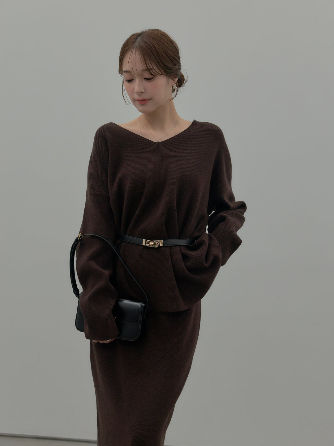 VネックニットSET UP (ベルト付き)