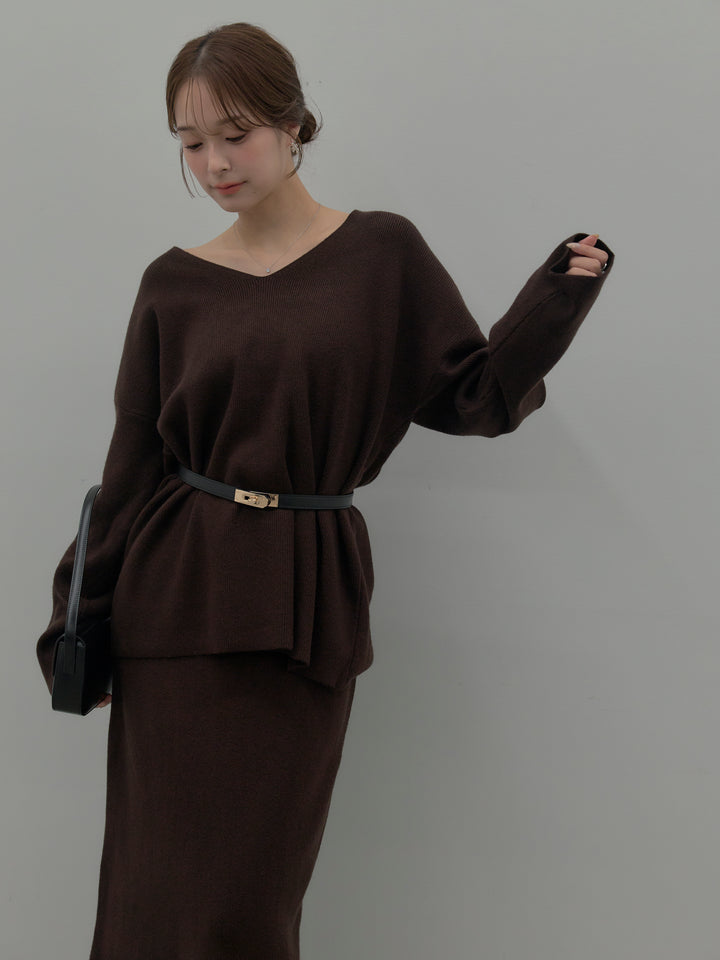 VネックニットSET UP (ベルト付き)