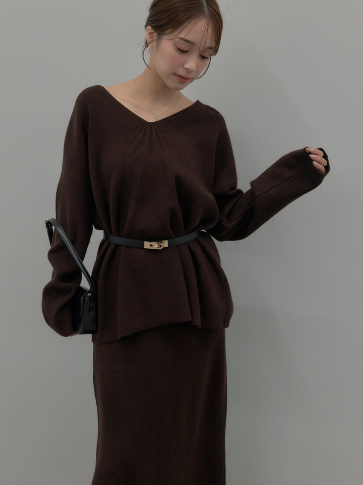 VネックニットSET UP (ベルト付き)
