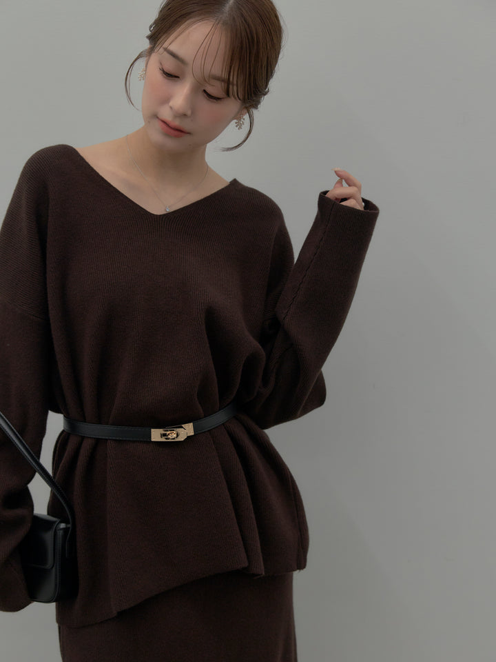 VネックニットSET UP (ベルト付き)