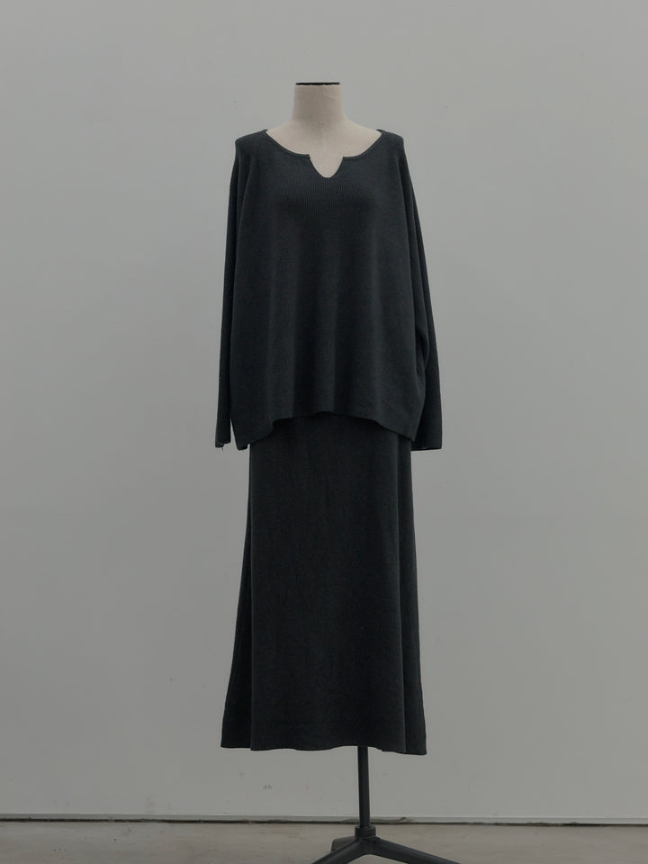 ミルキータッチキーネックニットSET UP(ストール付き)