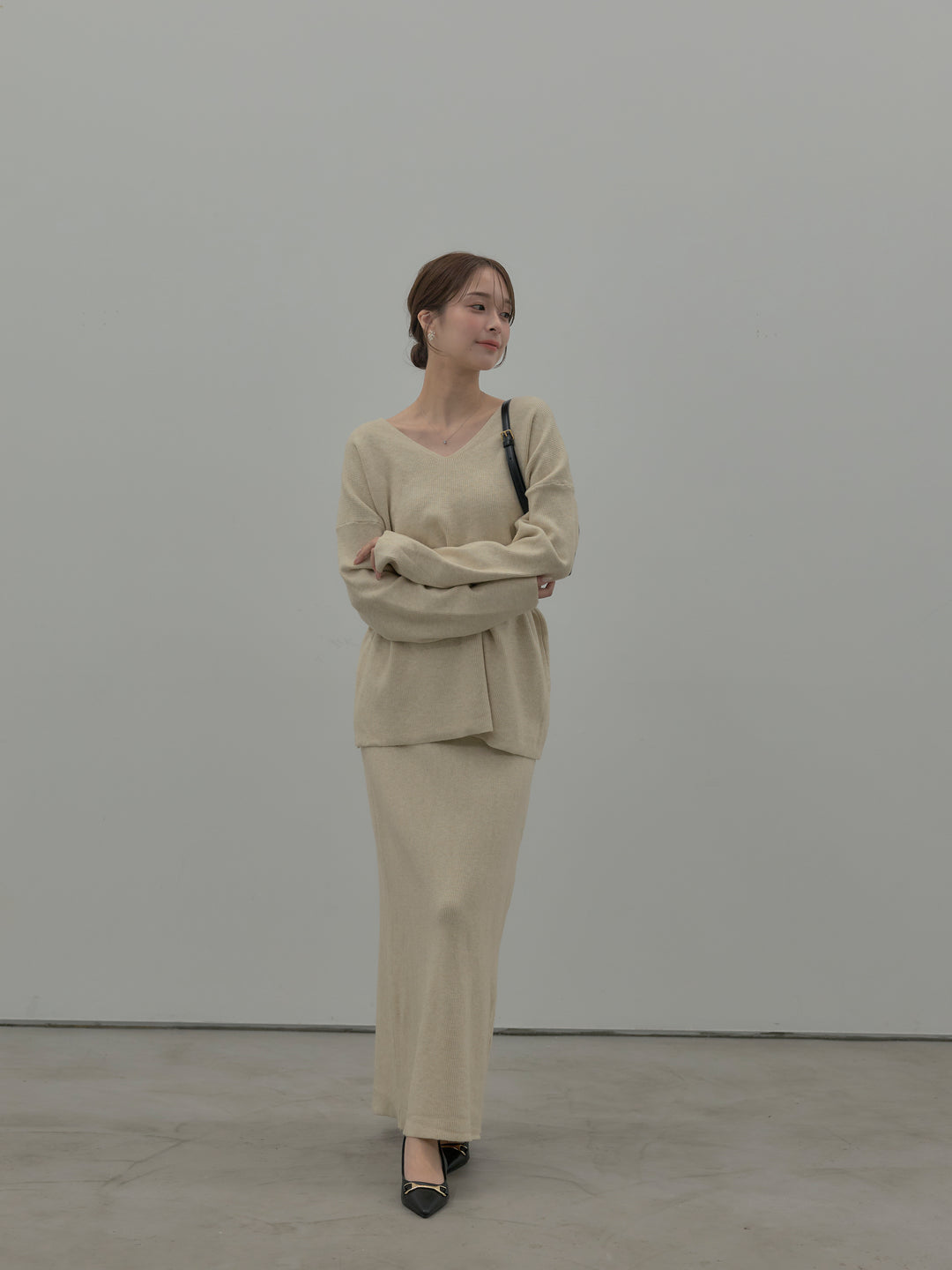 VネックニットSET UP (ベルト付き)