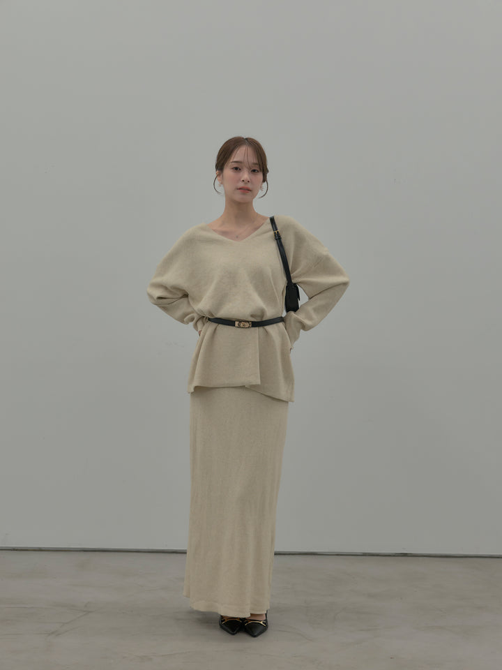 VネックニットSET UP (ベルト付き)
