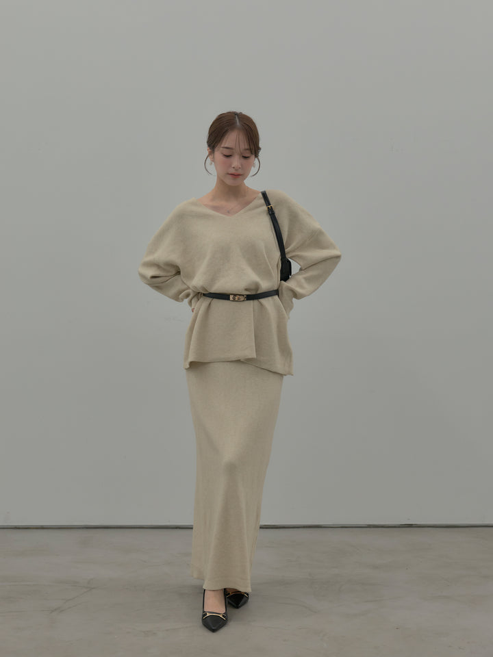VネックニットSET UP (ベルト付き)