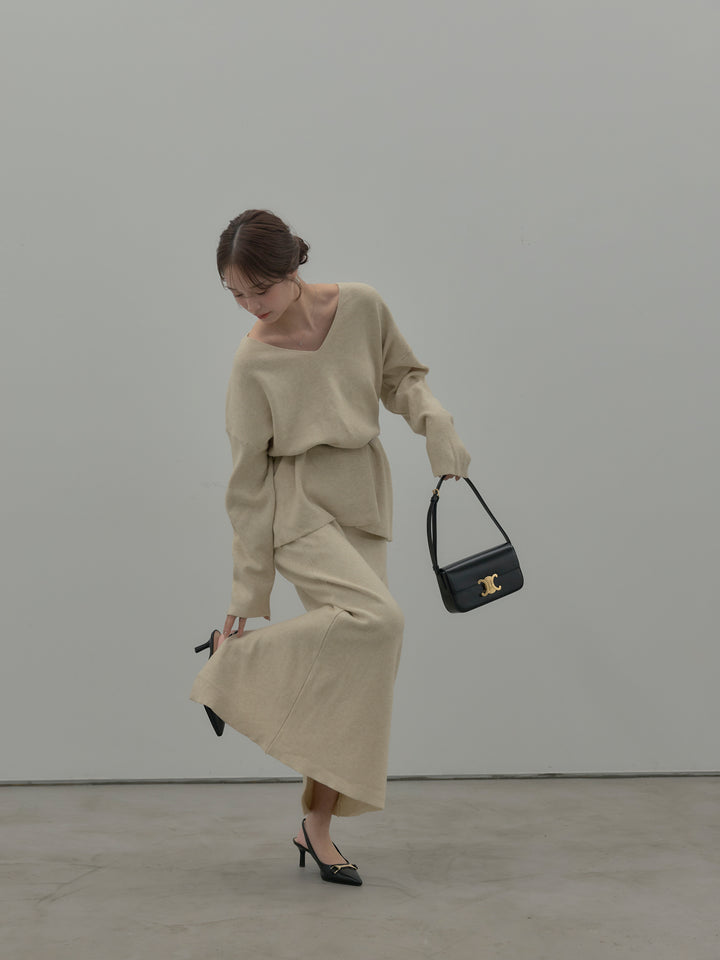 VネックニットSET UP (ベルト付き)