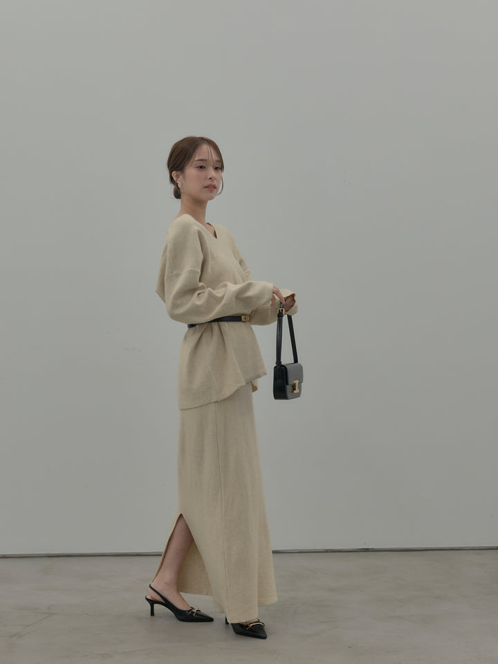 VネックニットSET UP (ベルト付き)