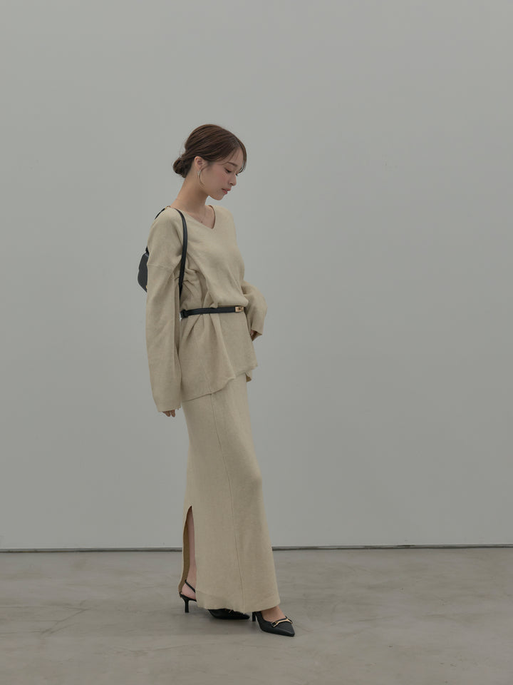 VネックニットSET UP (ベルト付き)