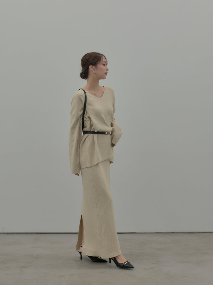 VネックニットSET UP (ベルト付き)